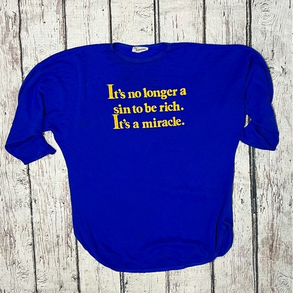 Vintage 1980s Funny Rich Wealthy Blue 80s Sleepwear Bed Womens Oversized Shirt - Picture 1 of 6